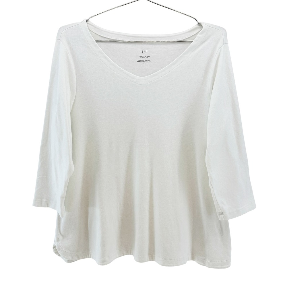 J. JILL 100% Pima Cotton 3/4 Sleeve V-neck Tee • Large • white